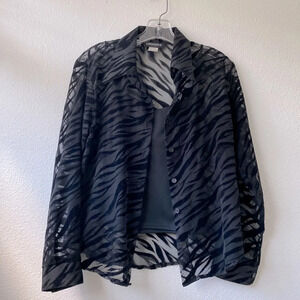 Eminance 2-piece Black Sheer Velvet Animal Print Blouse with Cami tank top